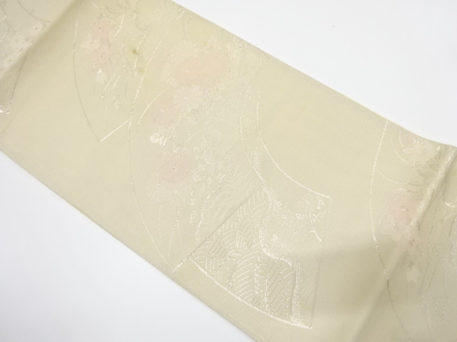 JAPANESE KIMONO / ANTIQUE FUKURO OBI FOR SUMMER / SILK / WOVEN JIGAMI PATTERN